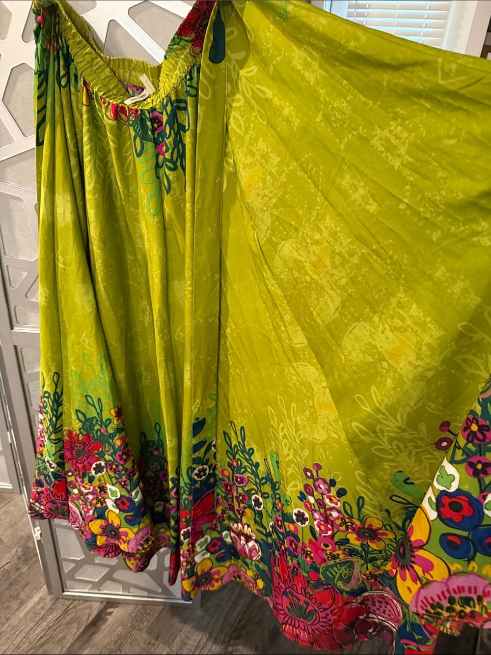 Lime Green Floral Maxi Skirt